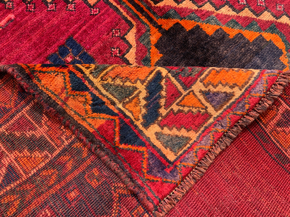 8'1 x 4'11 Hand-Knotted Persian Wool Rug - Magenta Geometric Tribal Diamond Design - KBHM-928