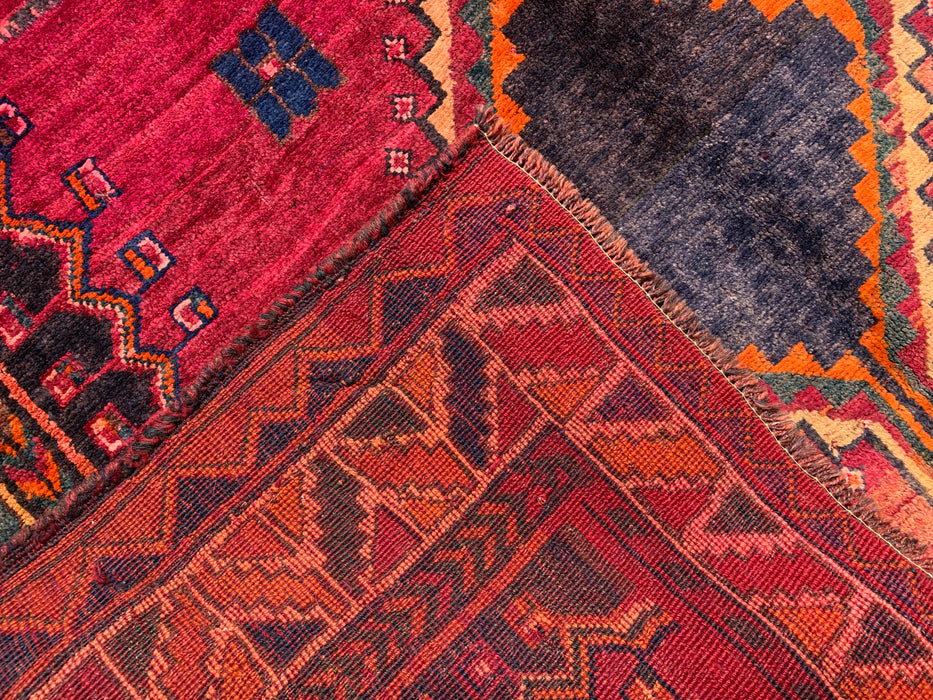 8'1 x 4'11 Hand-Knotted Persian Wool Rug - Magenta Geometric Tribal Diamond Design - KBHM-928