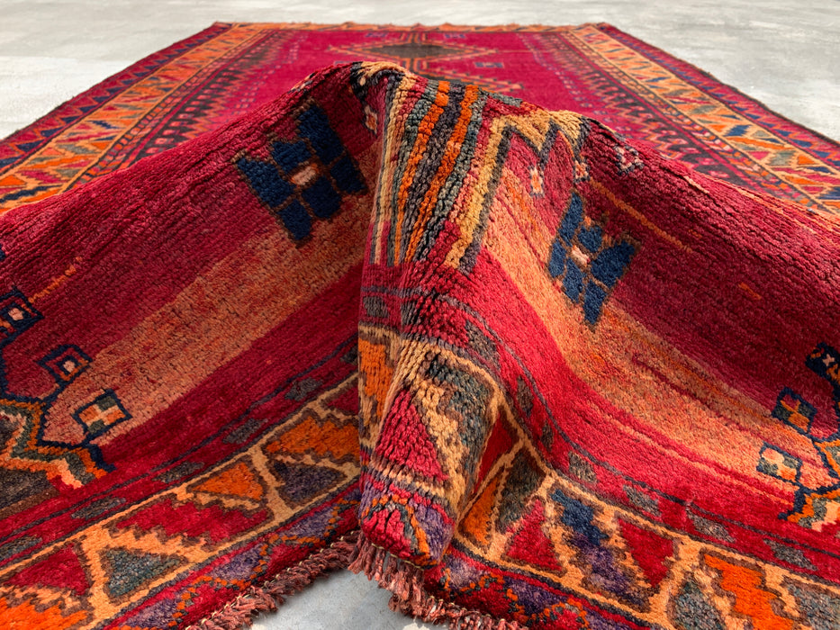 8'1 x 4'11 Hand-Knotted Persian Wool Rug - Magenta Geometric Tribal Diamond Design - KBHM-928