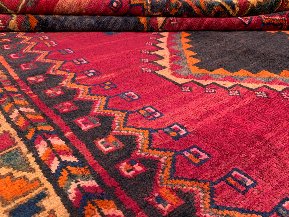 8'1 x 4'11 Hand-Knotted Persian Wool Rug - Magenta Geometric Tribal Diamond Design - KBHM-928