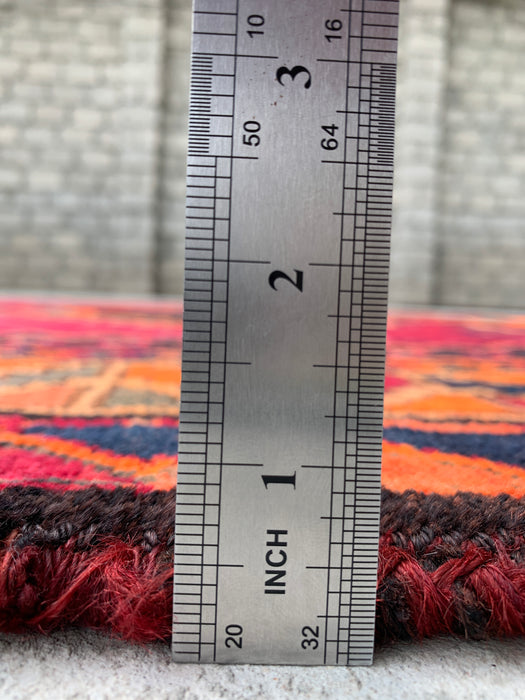 8'1 x 4'11 Hand-Knotted Persian Wool Rug - Magenta Geometric Tribal Diamond Design - KBHM-928