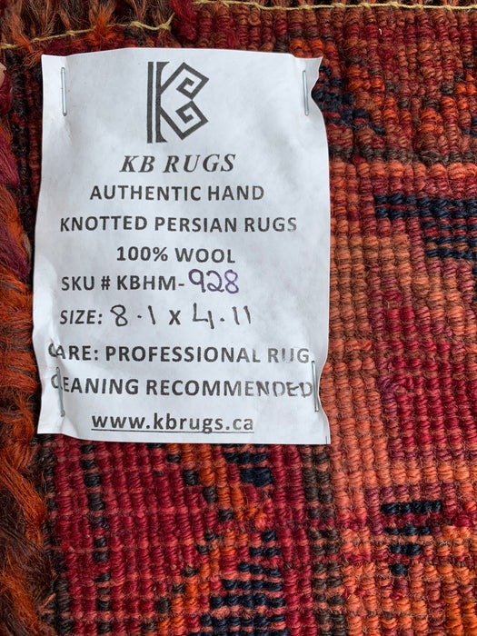 8'1 x 4'11 Hand-Knotted Persian Wool Rug - Magenta Geometric Tribal Diamond Design - KBHM-928