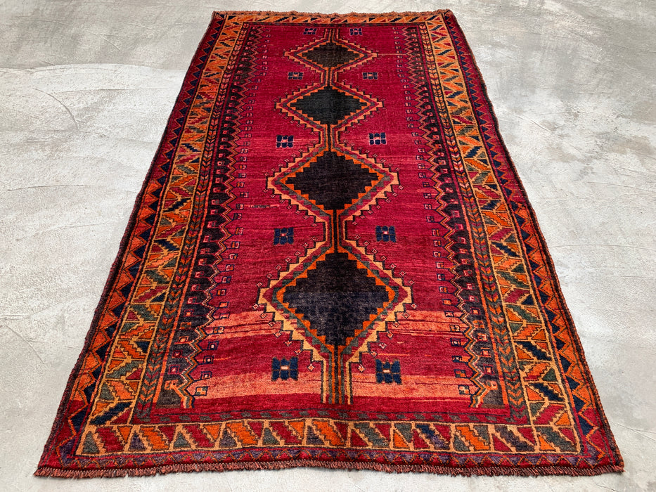 8'1 x 4'11 Hand-Knotted Persian Wool Rug - Magenta Geometric Tribal Diamond Design - KBHM-928