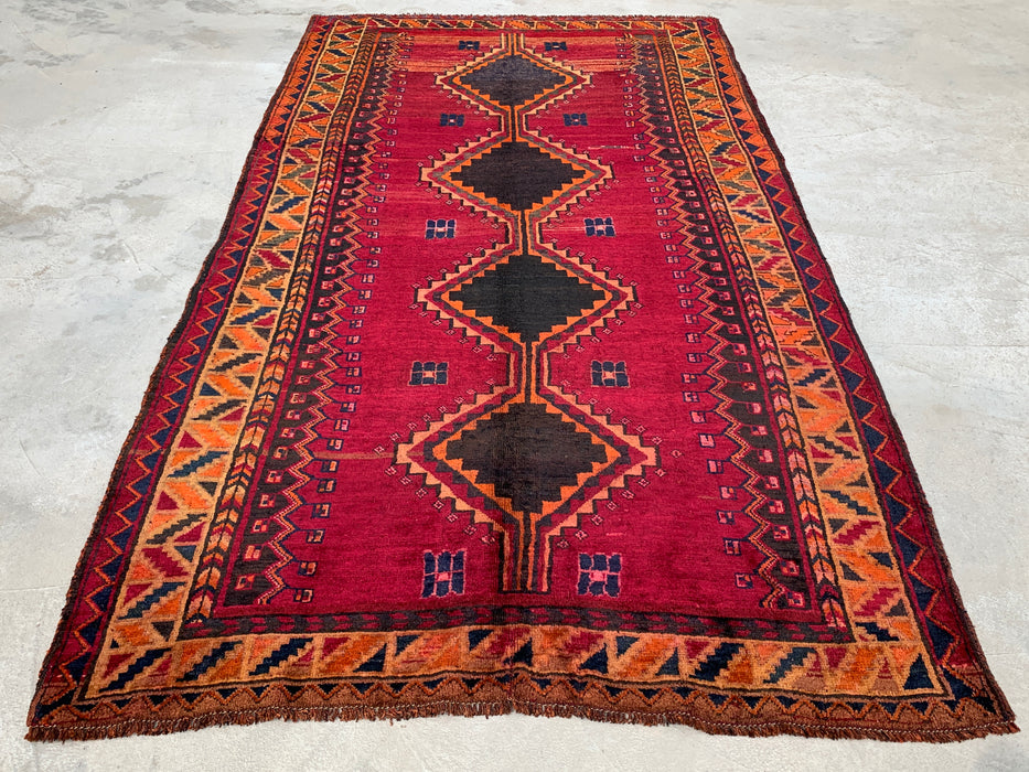 8'1 x 4'11 Hand-Knotted Persian Wool Rug - Magenta Geometric Tribal Diamond Design - KBHM-928