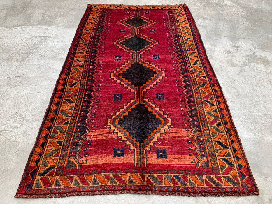8'1 x 4'11 Hand-Knotted Persian Wool Rug - Magenta Geometric Tribal Diamond Design - KBHM-928