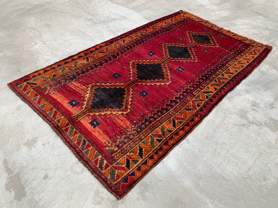 8'1 x 4'11 Hand-Knotted Persian Wool Rug - Magenta Geometric Tribal Diamond Design - KBHM-928