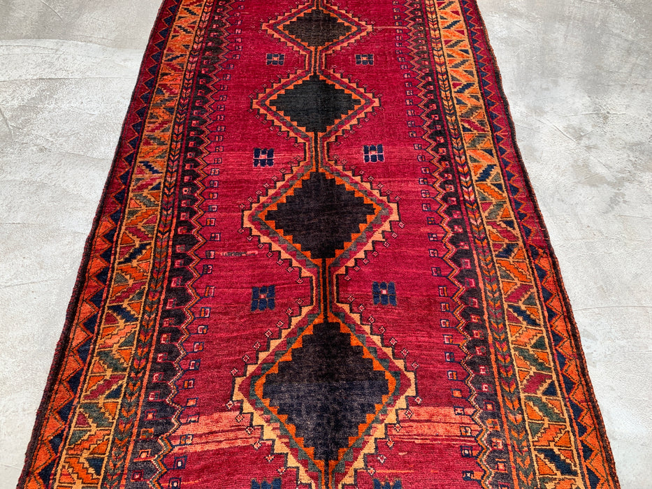 8'1 x 4'11 Hand-Knotted Persian Wool Rug - Magenta Geometric Tribal Diamond Design - KBHM-928