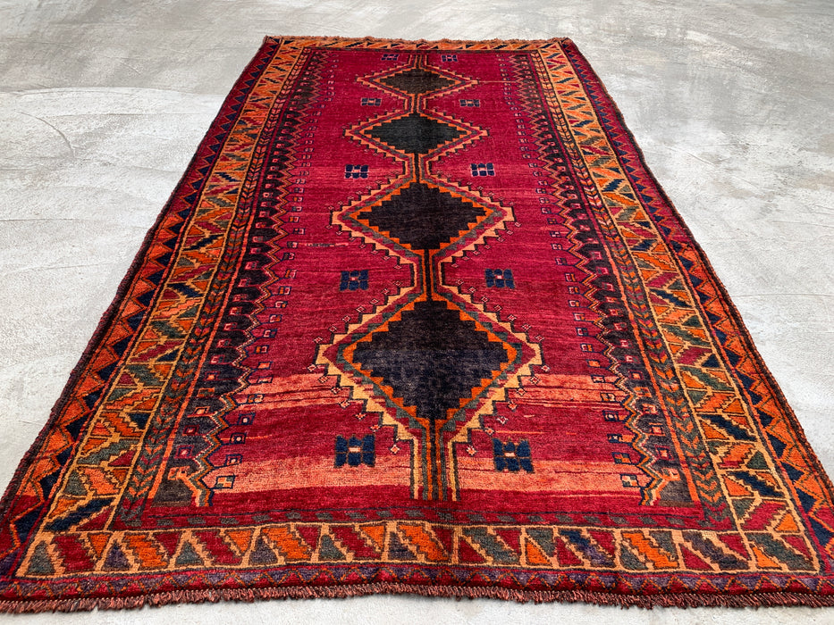 8'1 x 4'11 Hand-Knotted Persian Wool Rug - Magenta Geometric Tribal Diamond Design - KBHM-928