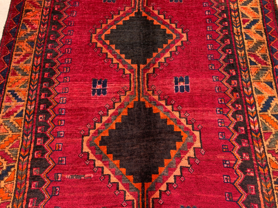 8'1 x 4'11 Hand-Knotted Persian Wool Rug - Magenta Geometric Tribal Diamond Design - KBHM-928
