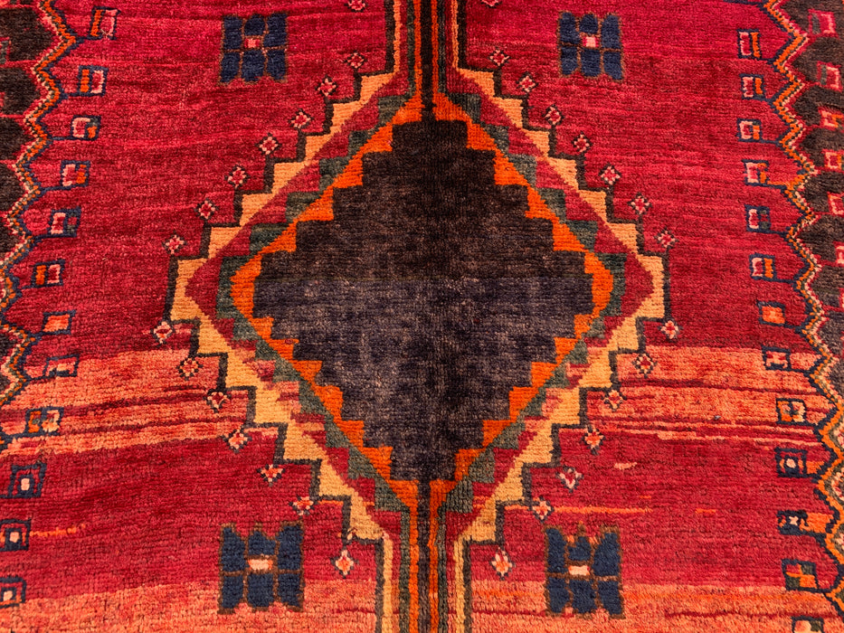 8'1 x 4'11 Hand-Knotted Persian Wool Rug - Magenta Geometric Tribal Diamond Design - KBHM-928