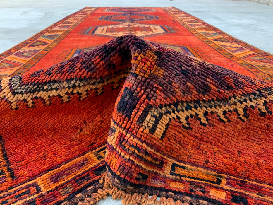 12'3 x 4'10 Hand-Knotted Persian Wool Runner - Rust Geometric Tribal Medallion Design - KBHM-929