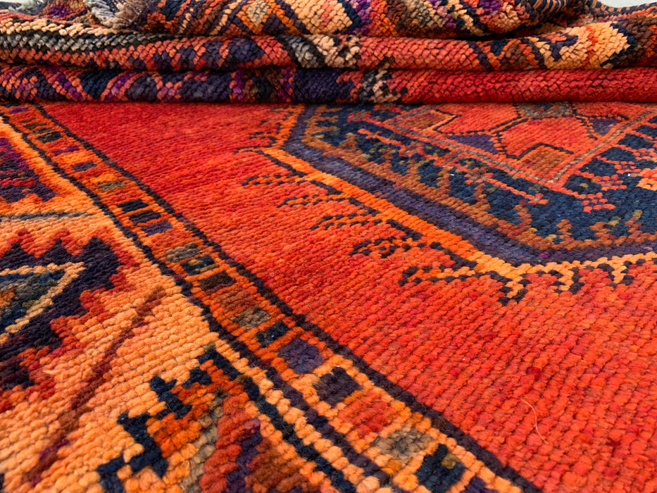 12'3 x 4'10 Hand-Knotted Persian Wool Runner - Rust Geometric Tribal Medallion Design - KBHM-929