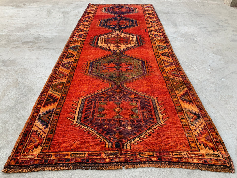 12'3 x 4'10 Hand-Knotted Persian Wool Runner - Rust Geometric Tribal Medallion Design - KBHM-929