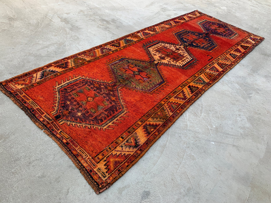 12'3 x 4'10 Hand-Knotted Persian Wool Runner - Rust Geometric Tribal Medallion Design - KBHM-929