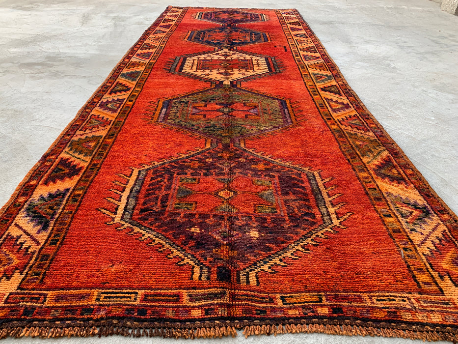 12'3 x 4'10 Hand-Knotted Persian Wool Runner - Rust Geometric Tribal Medallion Design - KBHM-929