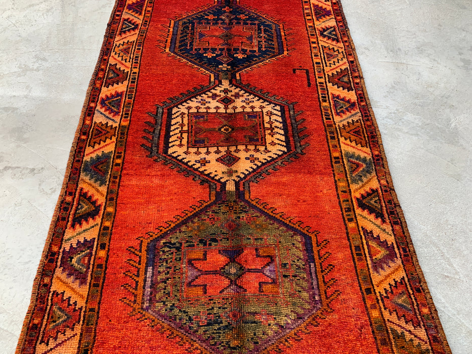 12'3 x 4'10 Hand-Knotted Persian Wool Runner - Rust Geometric Tribal Medallion Design - KBHM-929