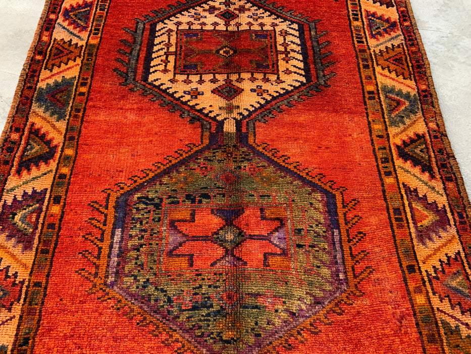 12'3 x 4'10 Hand-Knotted Persian Wool Runner - Rust Geometric Tribal Medallion Design - KBHM-929