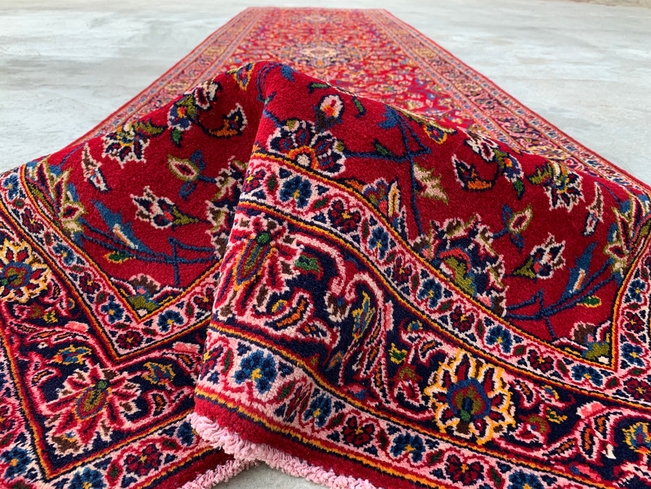 13'1 x 3'4 Hand-Knotted Persian Wool Runner - Red Floral Medallion Design - KBHM-930