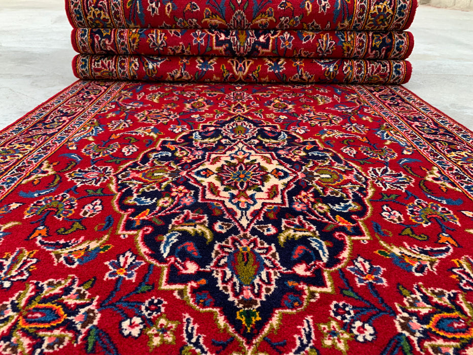 13'1 x 3'4 Hand-Knotted Persian Wool Runner - Red Floral Medallion Design - KBHM-930
