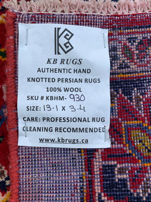 13'1 x 3'4 Hand-Knotted Persian Wool Runner - Red Floral Medallion Design - KBHM-930