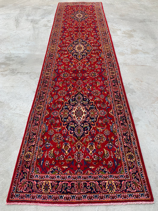 13'1 x 3'4 Hand-Knotted Persian Wool Runner - Red Floral Medallion Design - KBHM-930
