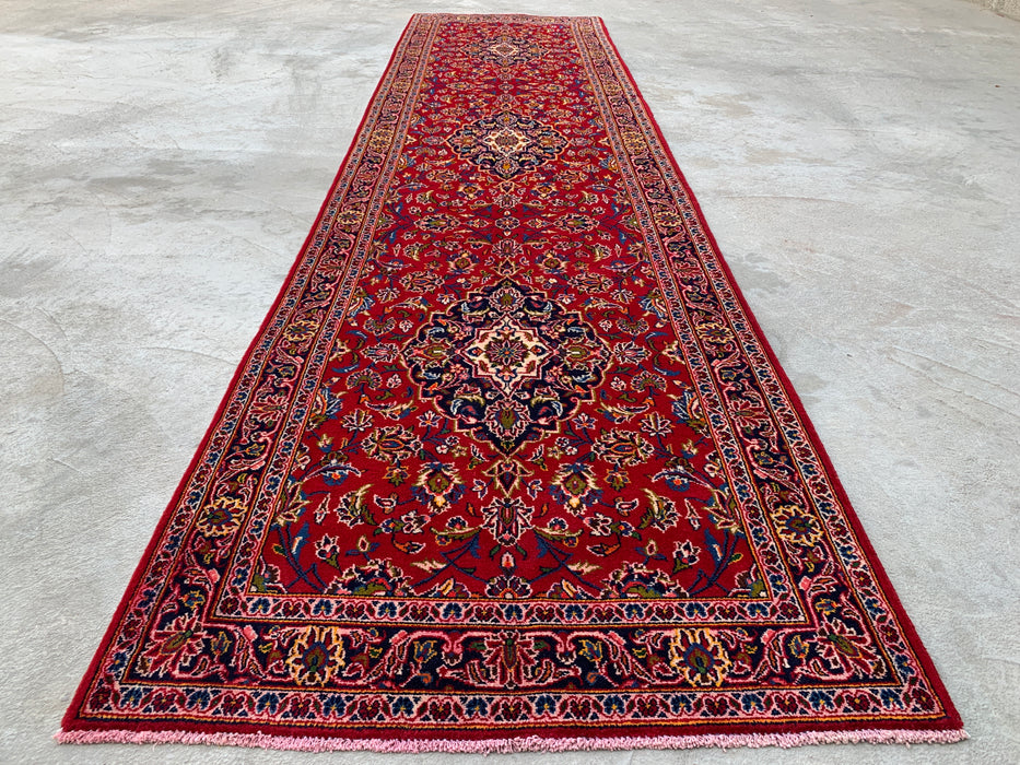 13'1 x 3'4 Hand-Knotted Persian Wool Runner - Red Floral Medallion Design - KBHM-930