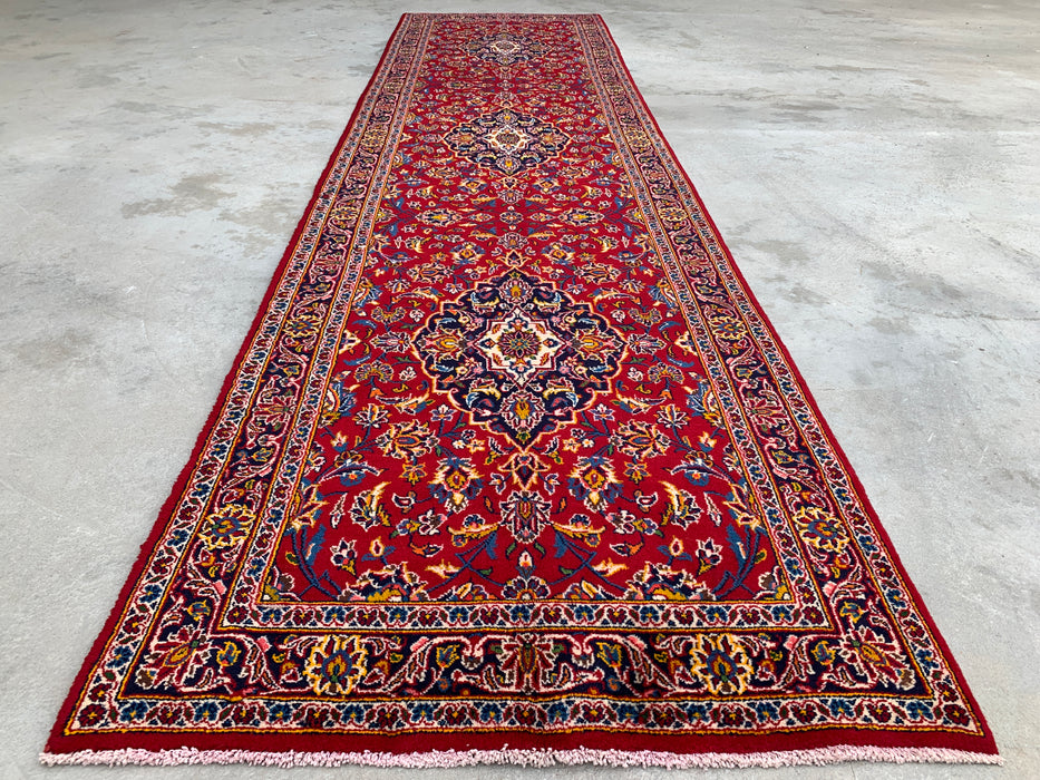 13'1 x 3'4 Hand-Knotted Persian Wool Runner - Red Floral Medallion Design - KBHM-930