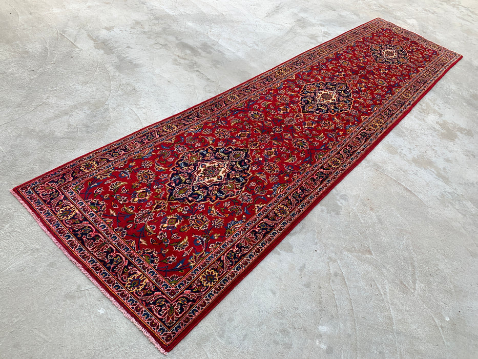 13'1 x 3'4 Hand-Knotted Persian Wool Runner - Red Floral Medallion Design - KBHM-930