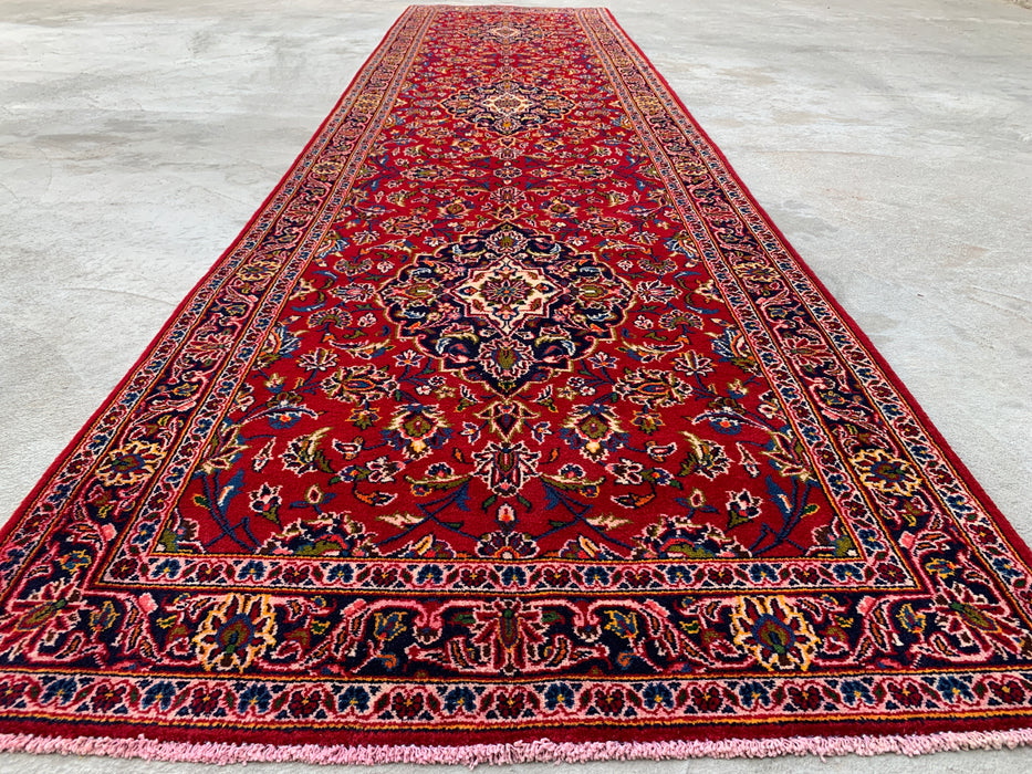 13'1 x 3'4 Hand-Knotted Persian Wool Runner - Red Floral Medallion Design - KBHM-930