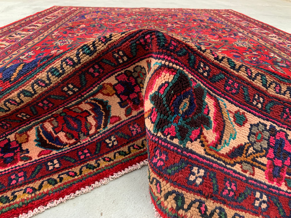 Handmade Persian Wool Area Rug 7x10 - Red Floral Medallion Persian Style Rug - Exact Size 9'10" x 6'11" - KBHM-931