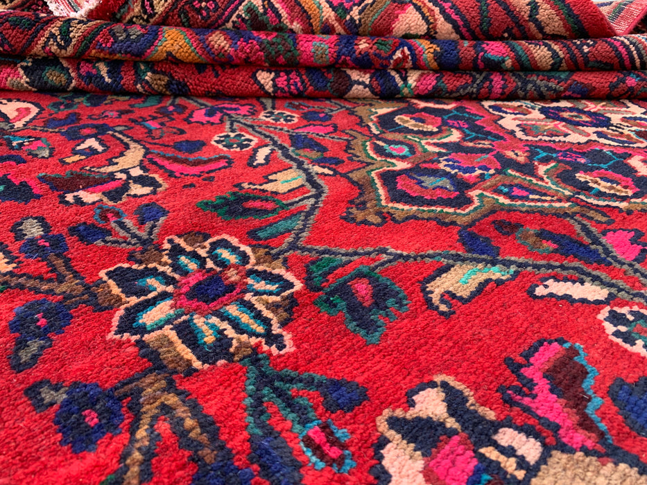 Handmade Persian Wool Area Rug 7x10 - Red Floral Medallion Persian Style Rug - Exact Size 9'10" x 6'11" - KBHM-931