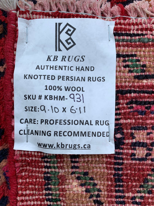 Handmade Persian Wool Area Rug 7x10 - Red Floral Medallion Persian Style Rug - Exact Size 9'10" x 6'11" - KBHM-931