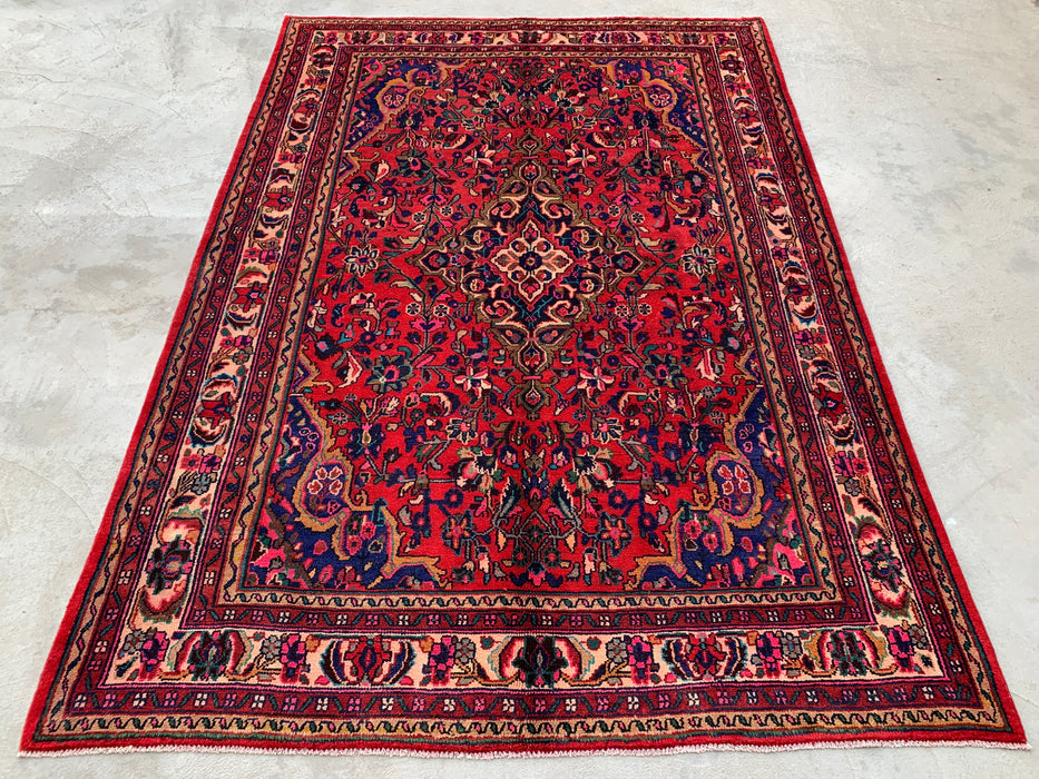 Handmade Persian Wool Area Rug 7x10 - Red Floral Medallion Persian Style Rug - Exact Size 9'10" x 6'11" - KBHM-931