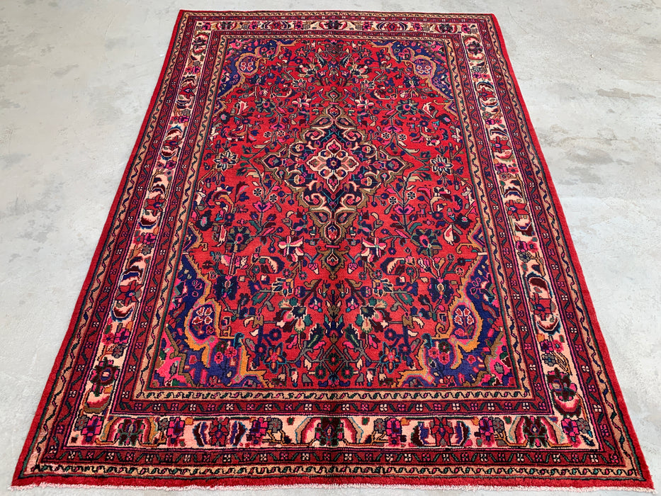Handmade Persian Wool Area Rug 7x10 - Red Floral Medallion Persian Style Rug - Exact Size 9'10" x 6'11" - KBHM-931