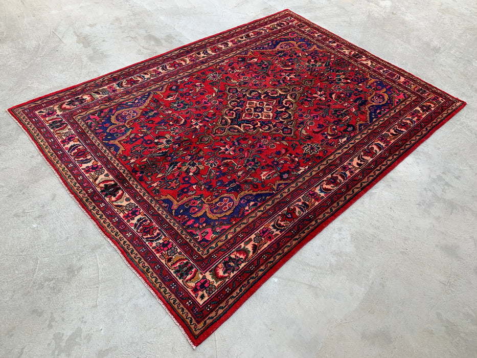 Handmade Persian Wool Area Rug 7x10 - Red Floral Medallion Persian Style Rug - Exact Size 9'10" x 6'11" - KBHM-931