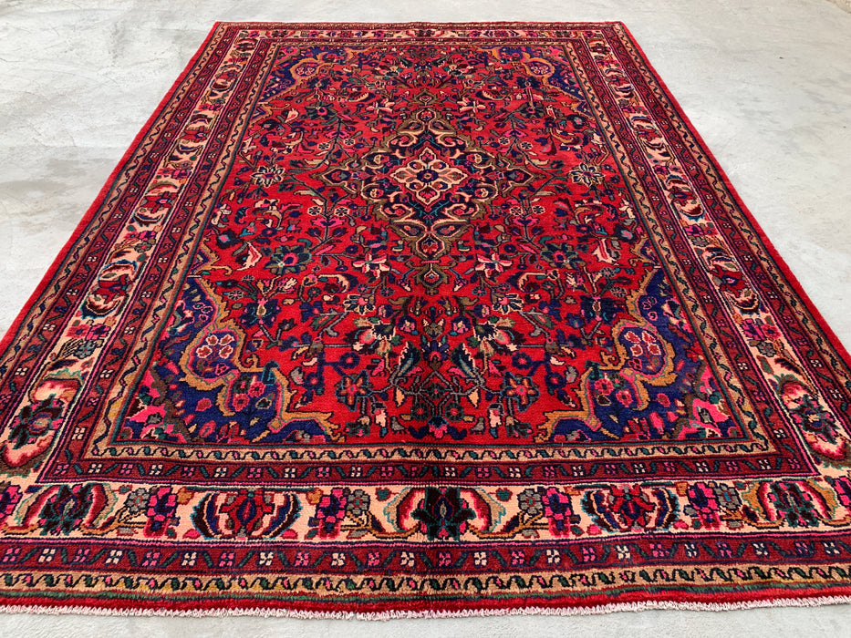 Handmade Persian Wool Area Rug 7x10 - Red Floral Medallion Persian Style Rug - Exact Size 9'10" x 6'11" - KBHM-931