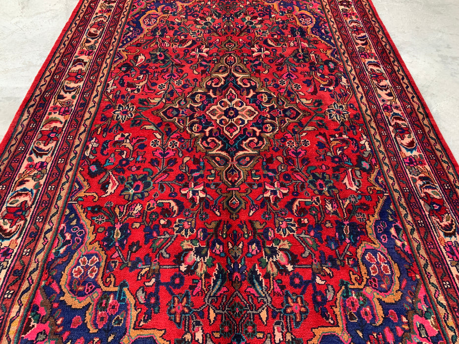 Handmade Persian Wool Area Rug 7x10 - Red Floral Medallion Persian Style Rug - Exact Size 9'10" x 6'11" - KBHM-931