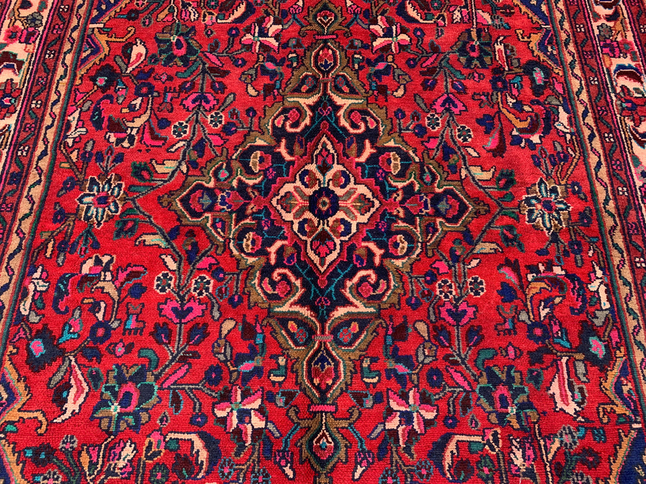 Handmade Persian Wool Area Rug 7x10 - Red Floral Medallion Persian Style Rug - Exact Size 9'10" x 6'11" - KBHM-931