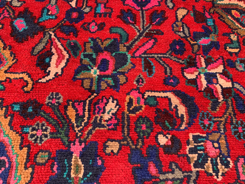 Handmade Persian Wool Area Rug 7x10 - Red Floral Medallion Persian Style Rug - Exact Size 9'10" x 6'11" - KBHM-931