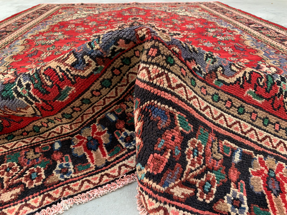 Handmade Persian Wool Area Rug 7x10 - Red Floral Medallion Persian Style Rug - Exact Size 9'7" x 6'11" - KBHM-932