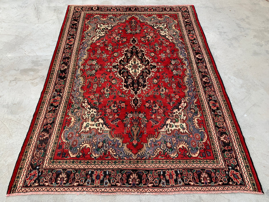 Handmade Persian Wool Area Rug 7x10 - Red Floral Medallion Persian Style Rug - Exact Size 9'7" x 6'11" - KBHM-932