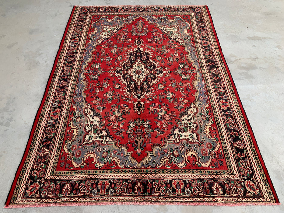 Handmade Persian Wool Area Rug 7x10 - Red Floral Medallion Persian Style Rug - Exact Size 9'7" x 6'11" - KBHM-932