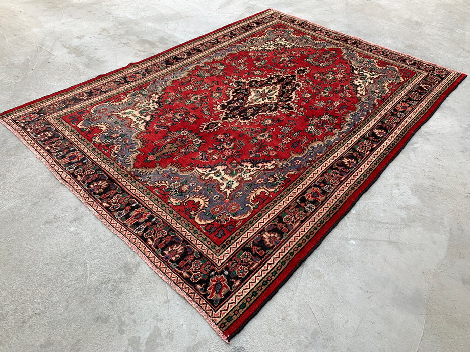 Handmade Persian Wool Area Rug 7x10 - Red Floral Medallion Persian Style Rug - Exact Size 9'7" x 6'11" - KBHM-932