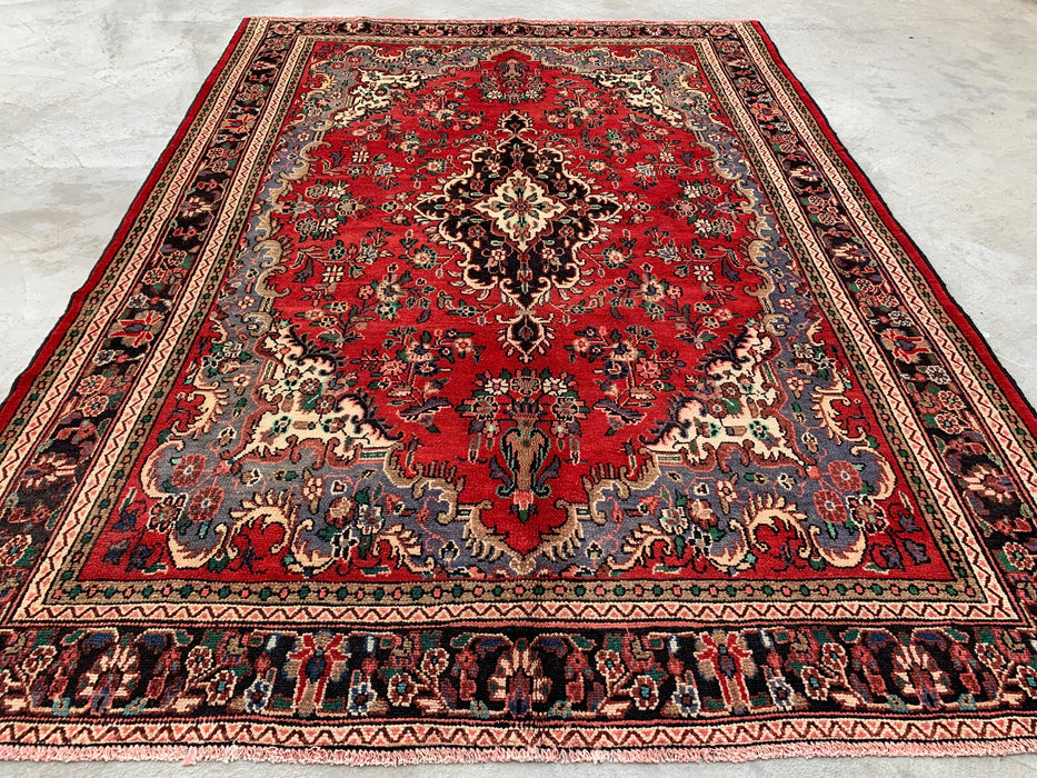 Handmade Persian Wool Area Rug 7x10 - Red Floral Medallion Persian Style Rug - Exact Size 9'7" x 6'11" - KBHM-932