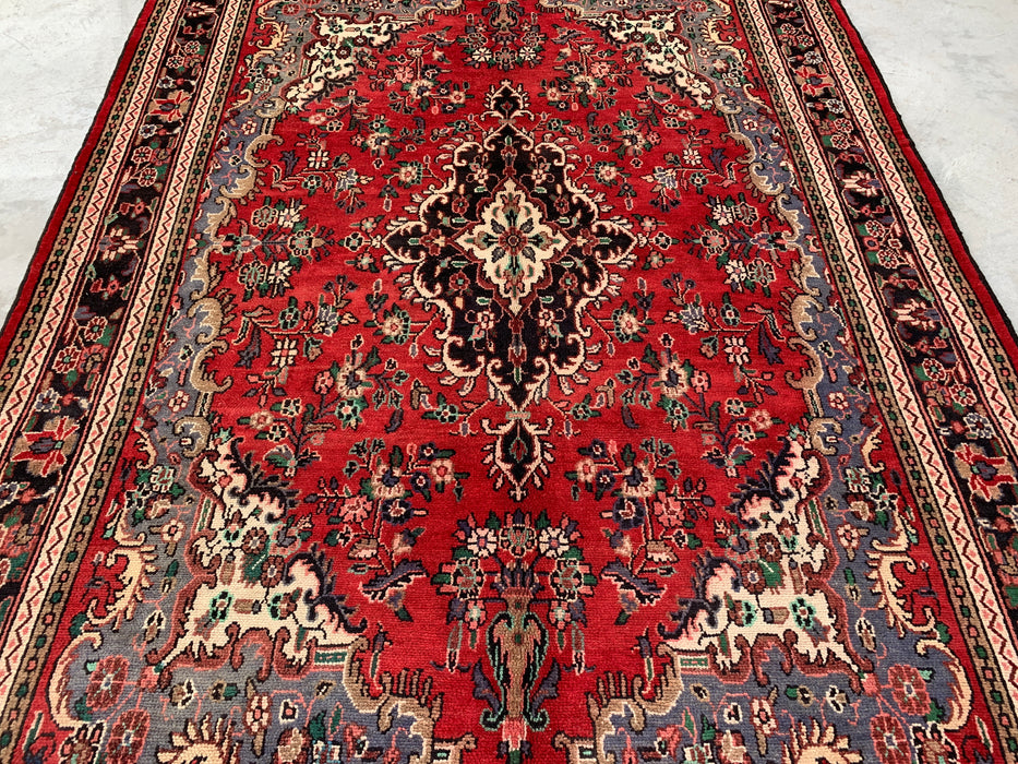 Handmade Persian Wool Area Rug 7x10 - Red Floral Medallion Persian Style Rug - Exact Size 9'7" x 6'11" - KBHM-932