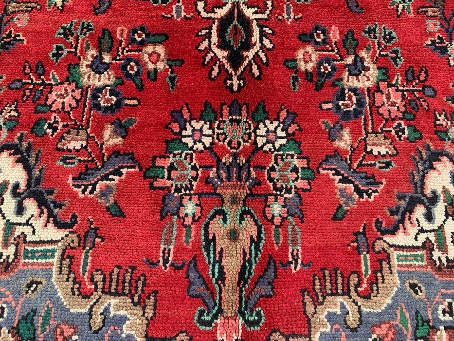 Handmade Persian Wool Area Rug 7x10 - Red Floral Medallion Persian Style Rug - Exact Size 9'7" x 6'11" - KBHM-932