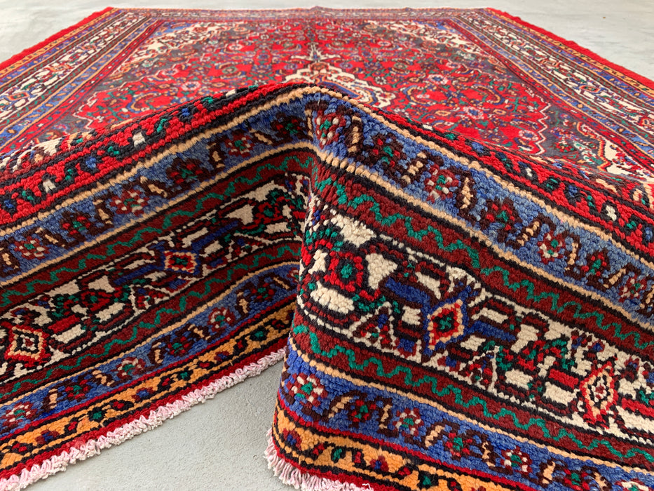 Handmade Persian Wool Area Rug 7x10 - Red Floral Medallion Persian Style Rug - Exact Size 9'10" x 6'10" - KBHM-933