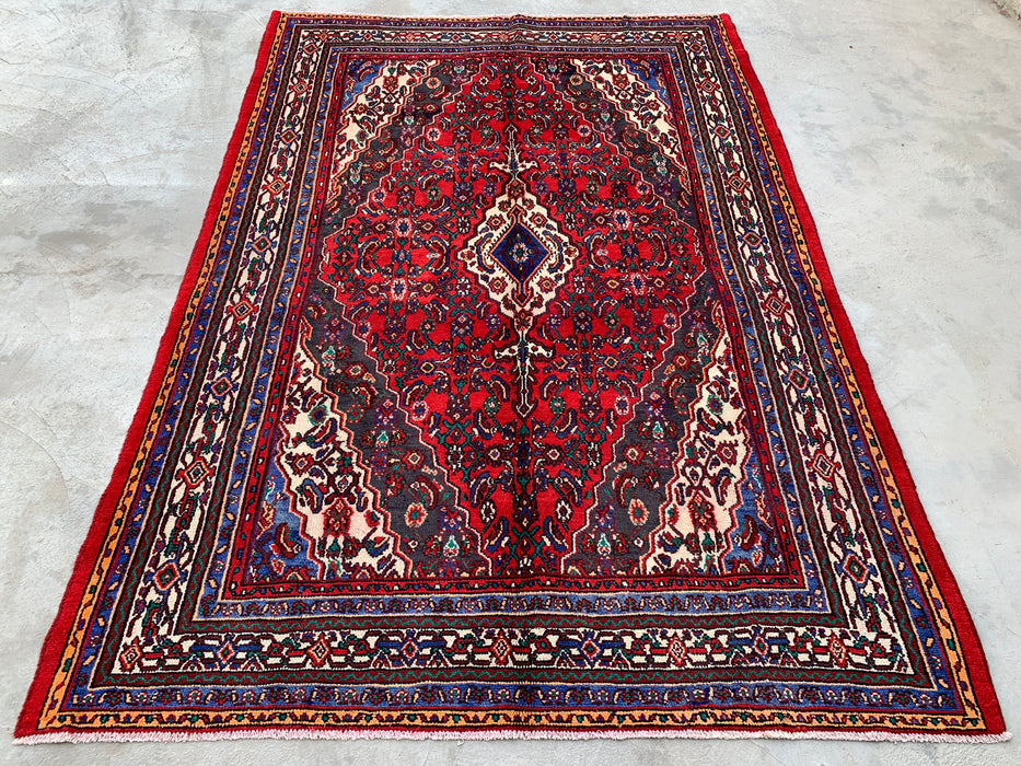Handmade Persian Wool Area Rug 7x10 - Red Floral Medallion Persian Style Rug - Exact Size 9'10" x 6'10" - KBHM-933