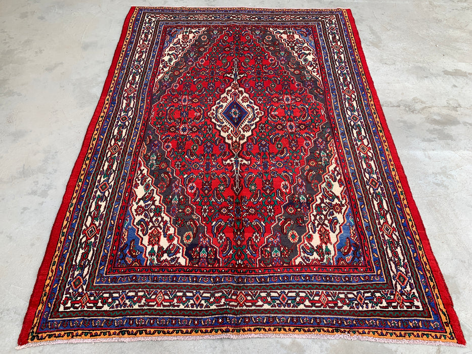 Handmade Persian Wool Area Rug 7x10 - Red Floral Medallion Persian Style Rug - Exact Size 9'10" x 6'10" - KBHM-933