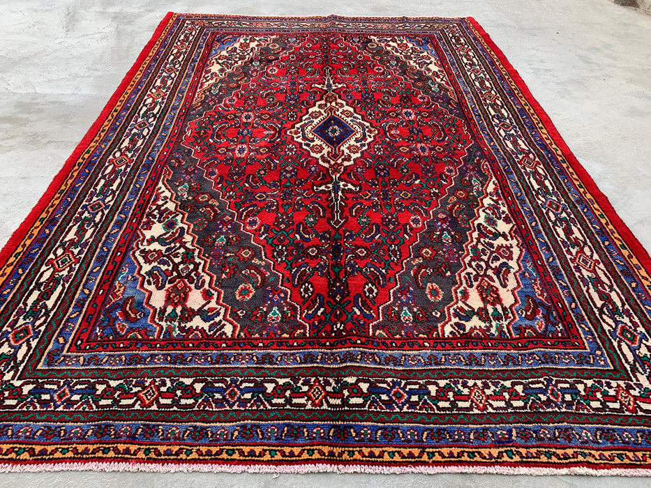 Handmade Persian Wool Area Rug 7x10 - Red Floral Medallion Persian Style Rug - Exact Size 9'10" x 6'10" - KBHM-933
